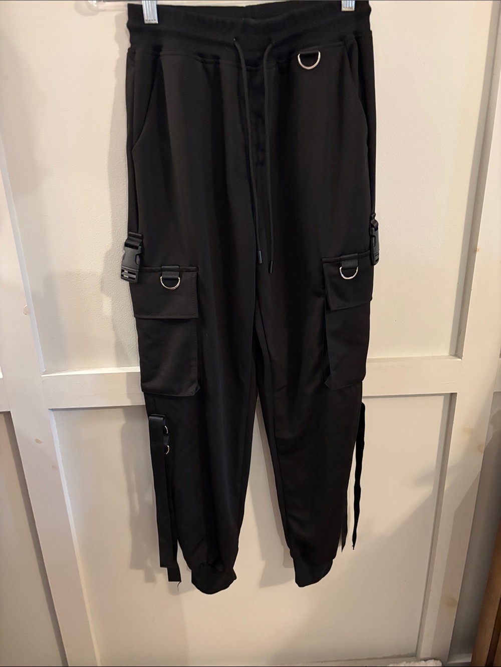 Black Cargo Jogger Pants with Utility Rings